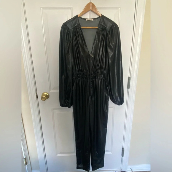 Ramy Brook Pants - Women’s Ramy Brook long sleeve faux leather jumpsuit with pockets size small